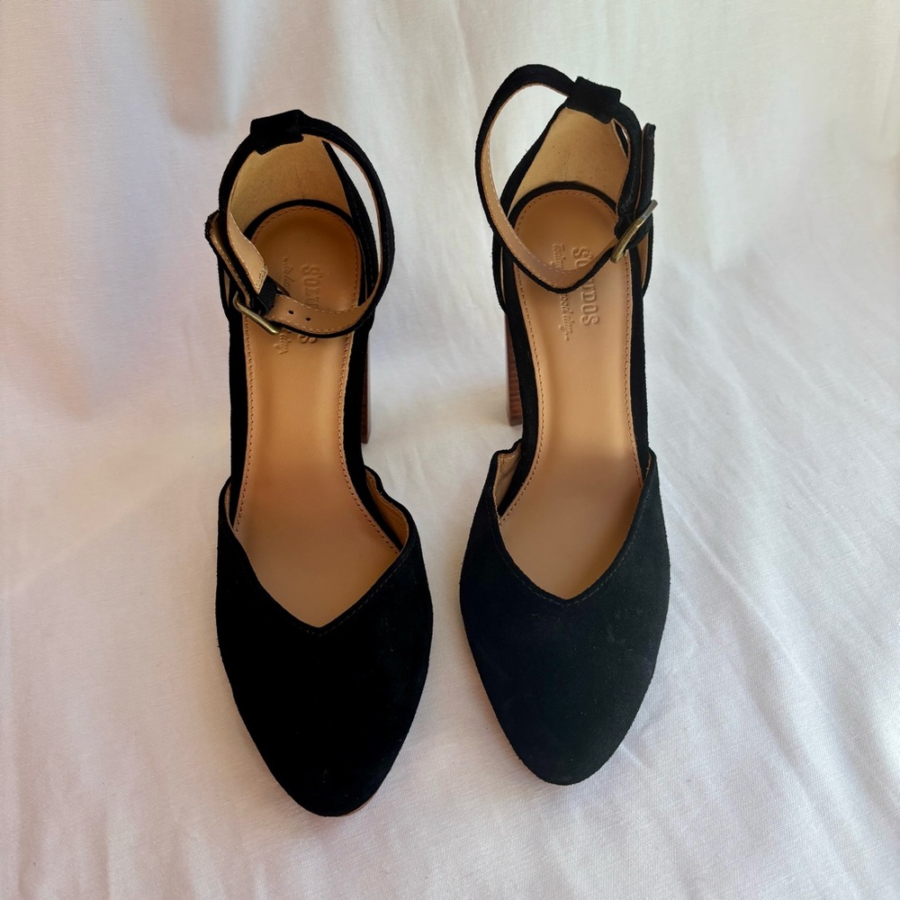 Soludos Collette Black Suede Ankle Strap Heels